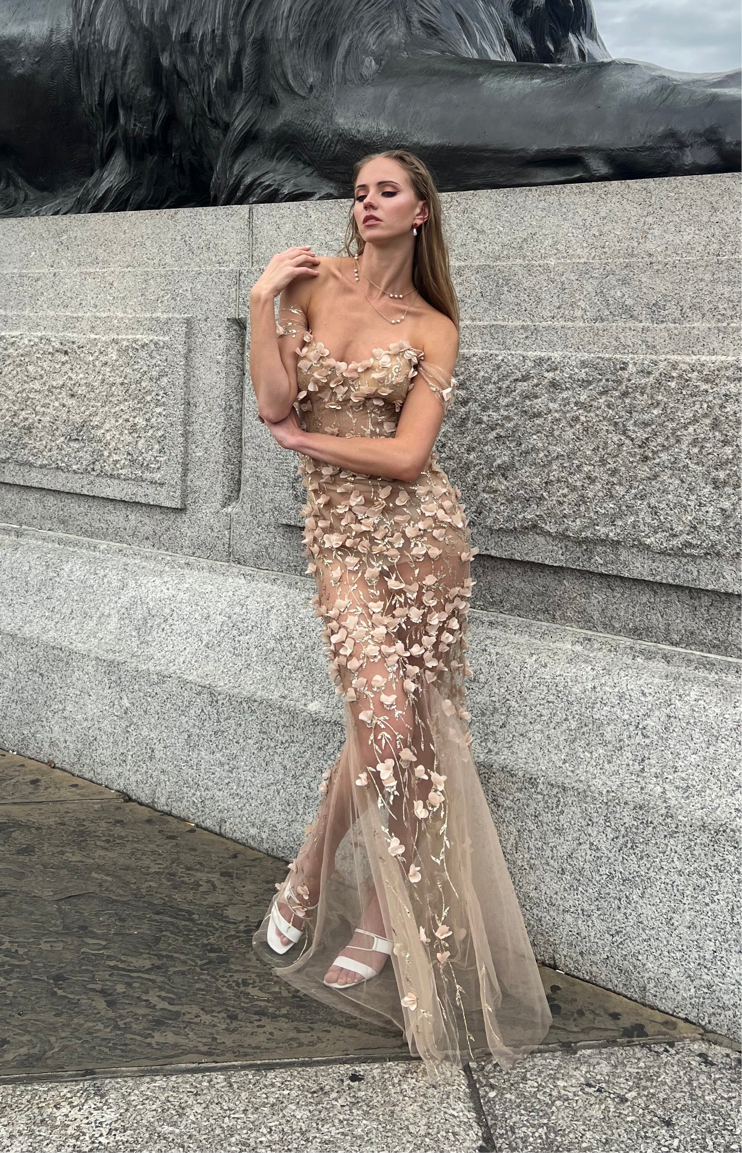 Sherman Alice Design “ANGEL” Nude corset gown dress with 3D flowers