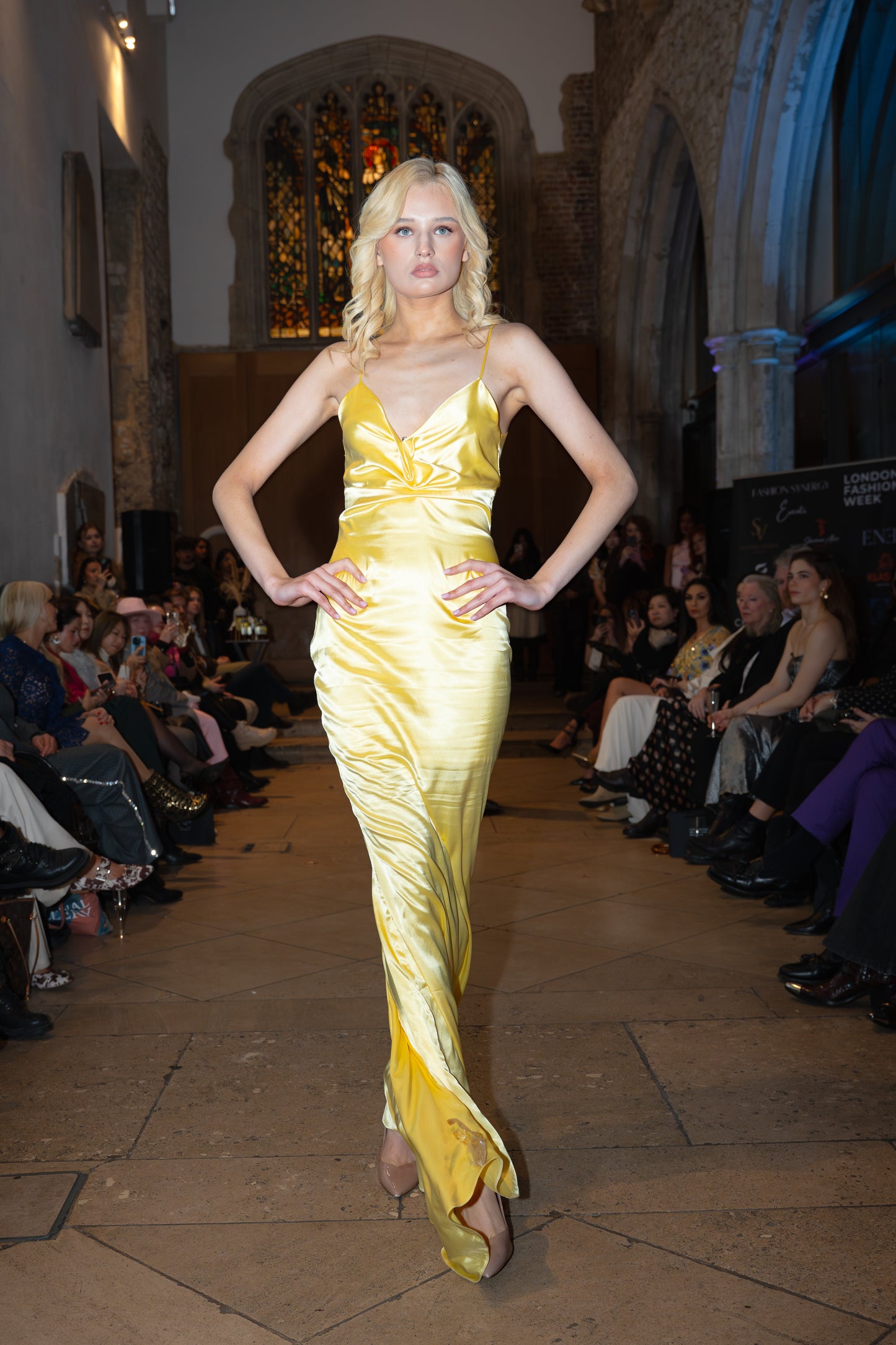 Sherman Alice Design «LILLY” satin maxi dress fishtail skirt in yellow