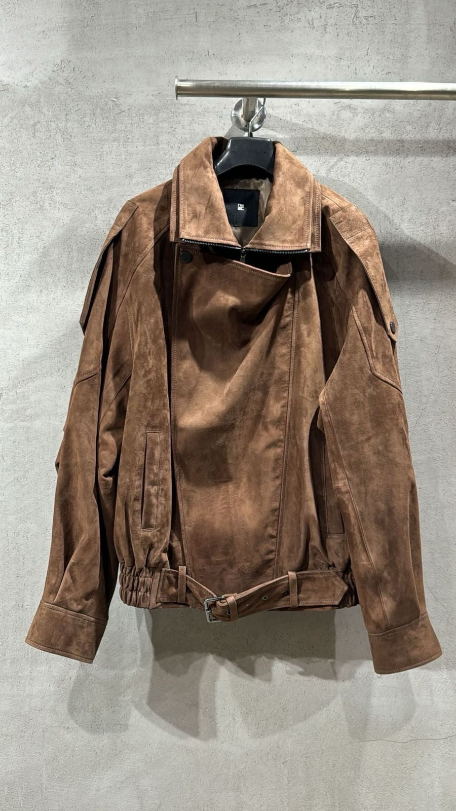 Soft suede oversized pilot bomber jacket in brown