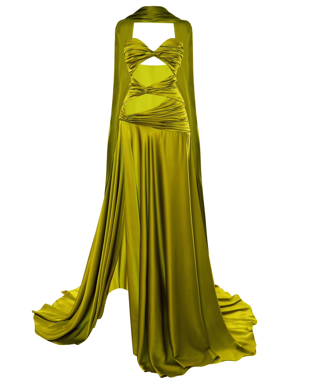 AMENO Adele silk dress in olive colour