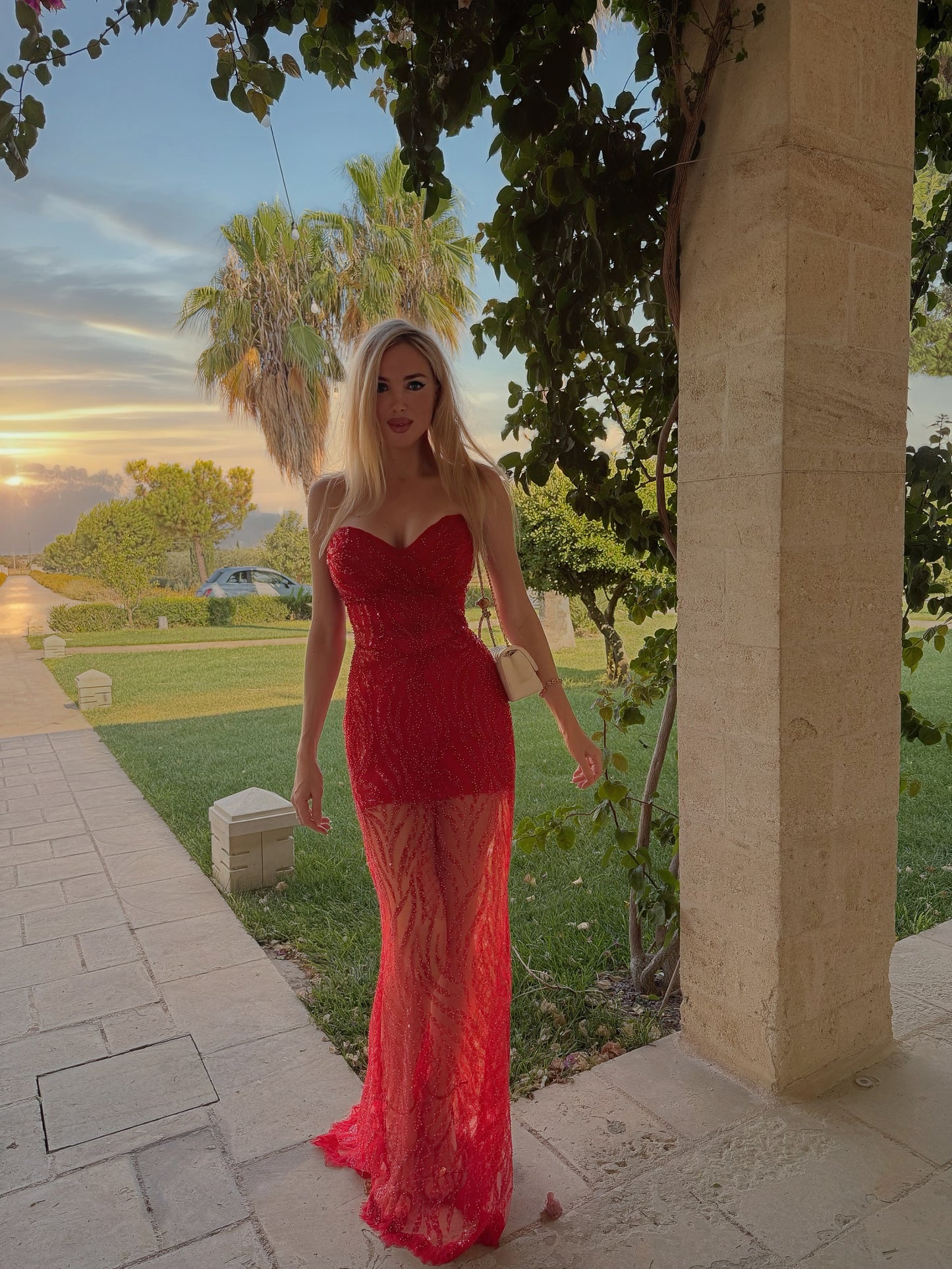 Sherman Alice Design “SCARLET” corset embroidery maxi dress