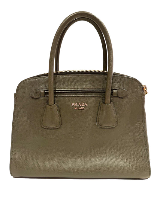 PRADA Saffiano Cuir Double Zip tote Militare