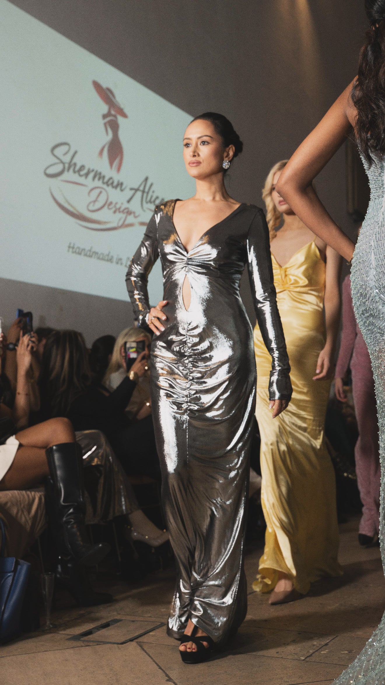 Metallic “Venus” maxi dress