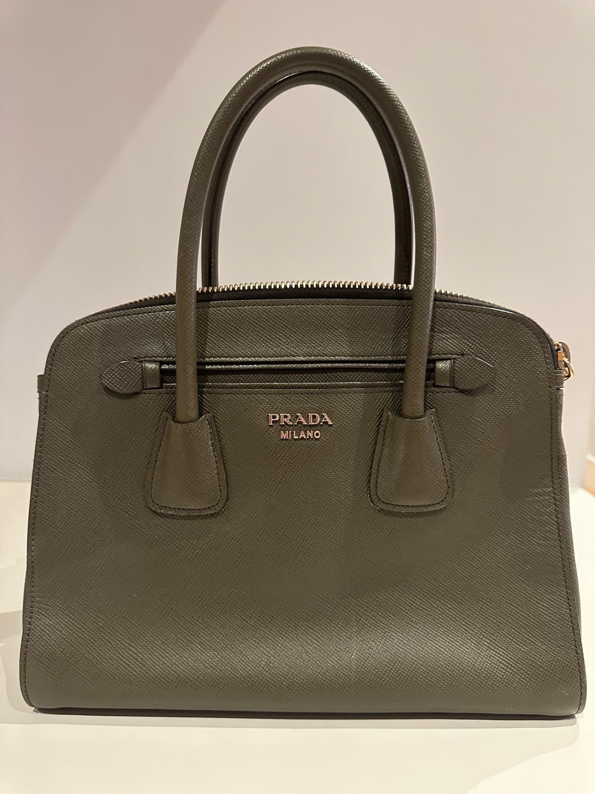 PRADA Saffiano Cuir Double Zip tote Militare