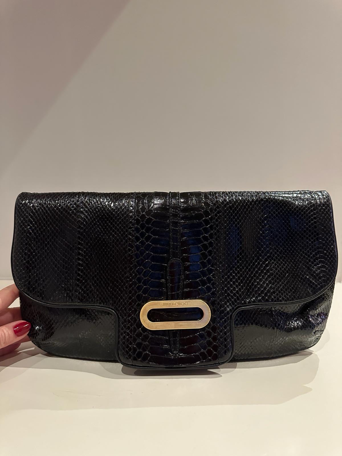 JIMMY CHOO black python clutch