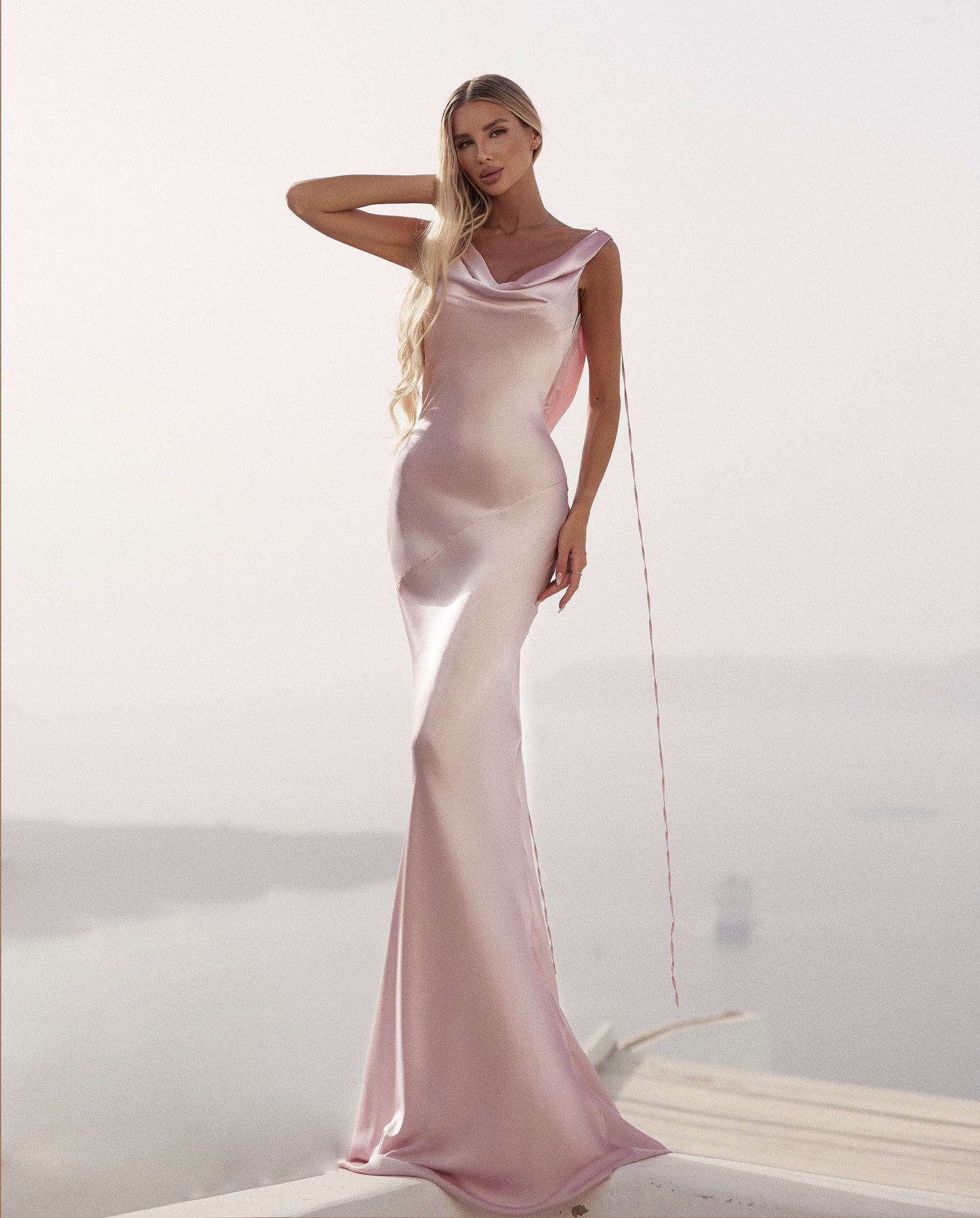 AMENO Dahila silk dress in powder pink