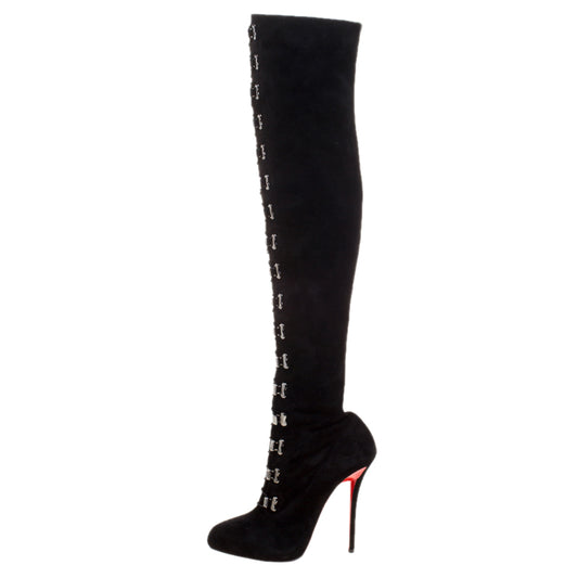 CHRISTIAN LOUBOUTIN black suede over knee boots