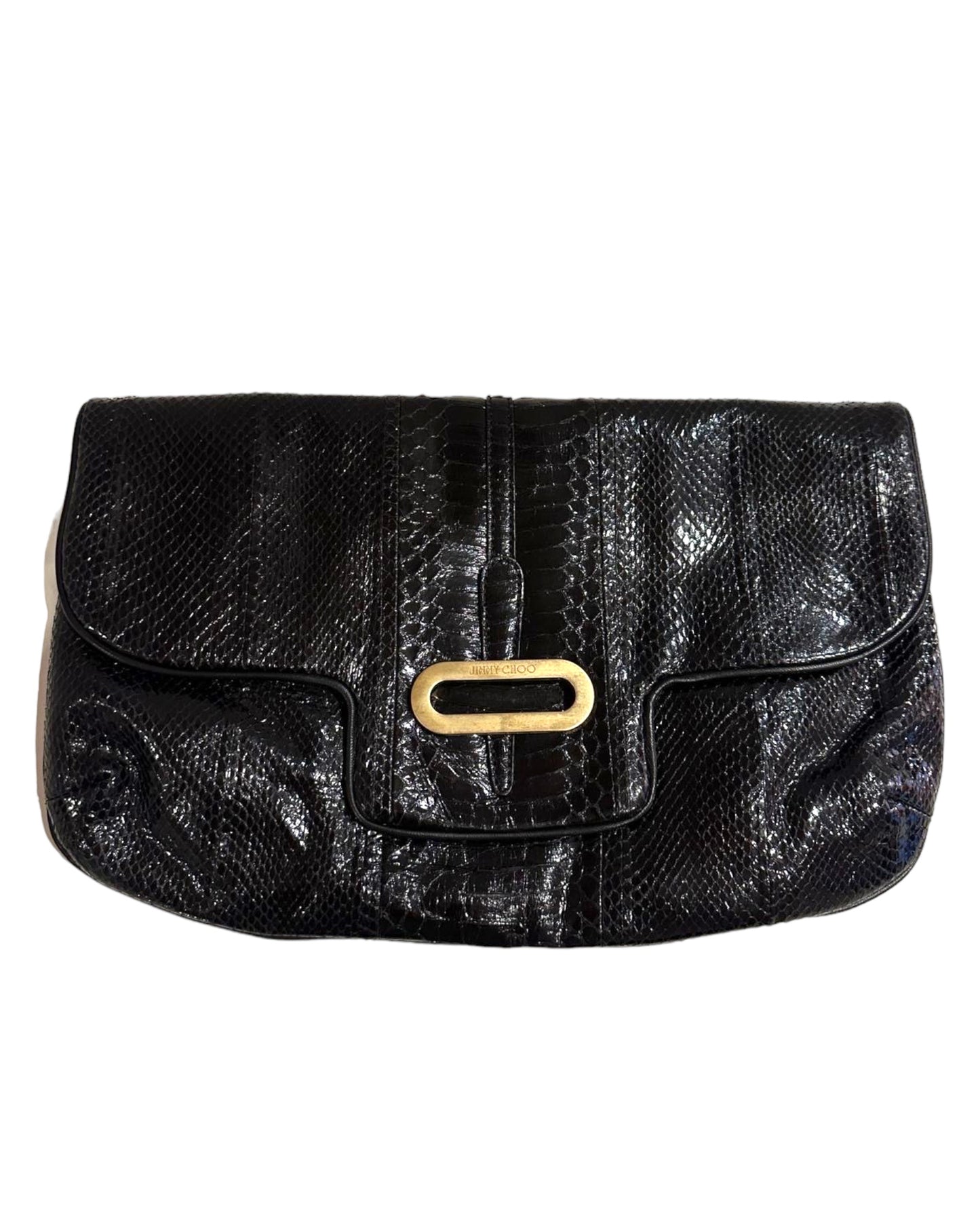 JIMMY CHOO black python clutch