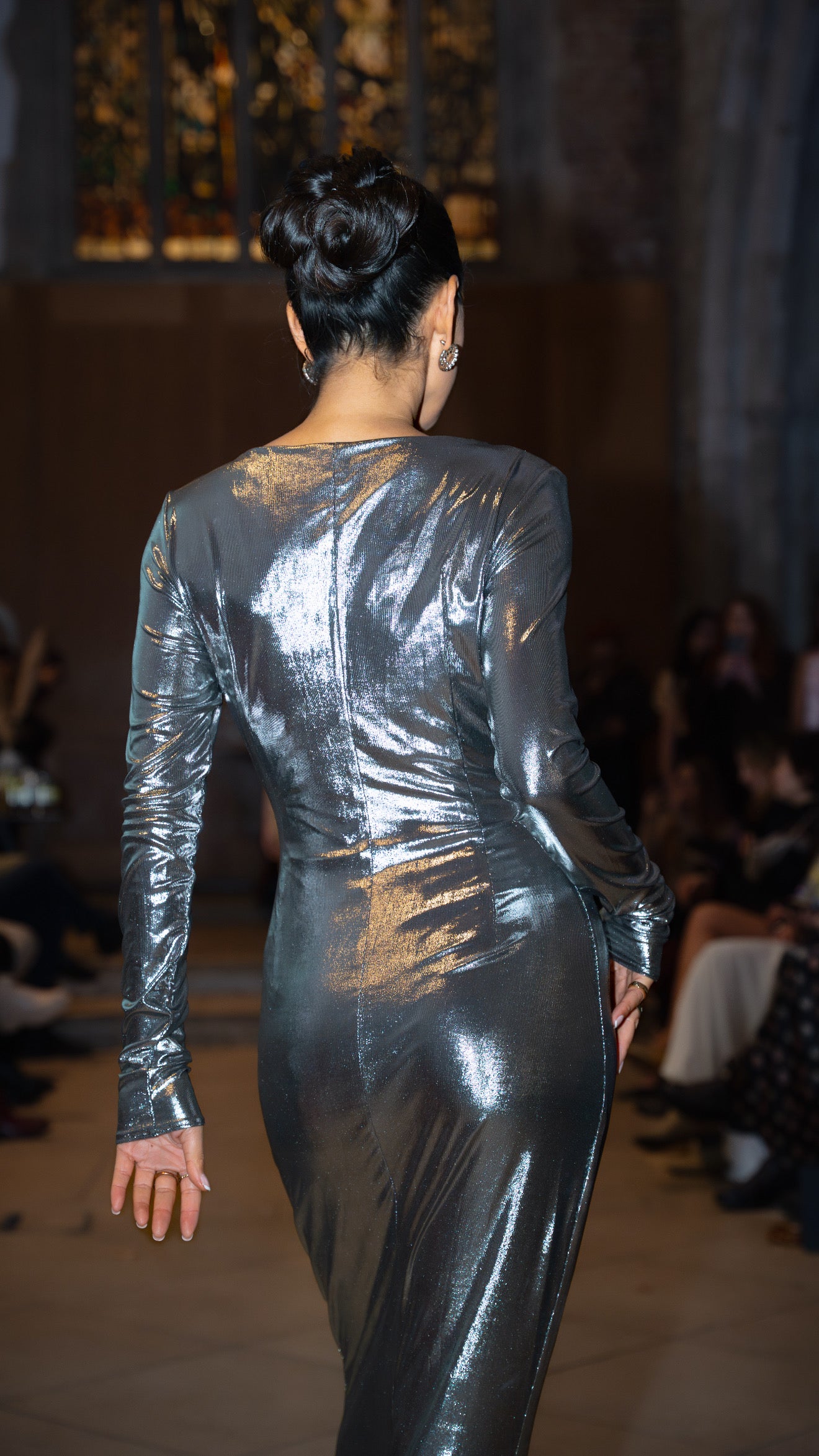 Metallic “Venus” maxi dress