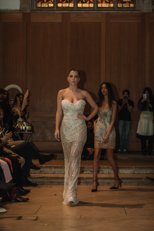 Champagne sequins corset maxi dress