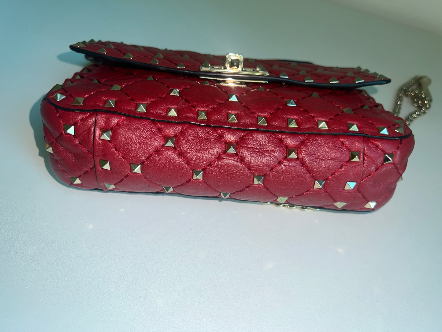 VALENTINO rockstud spike leather handbag in burgundy