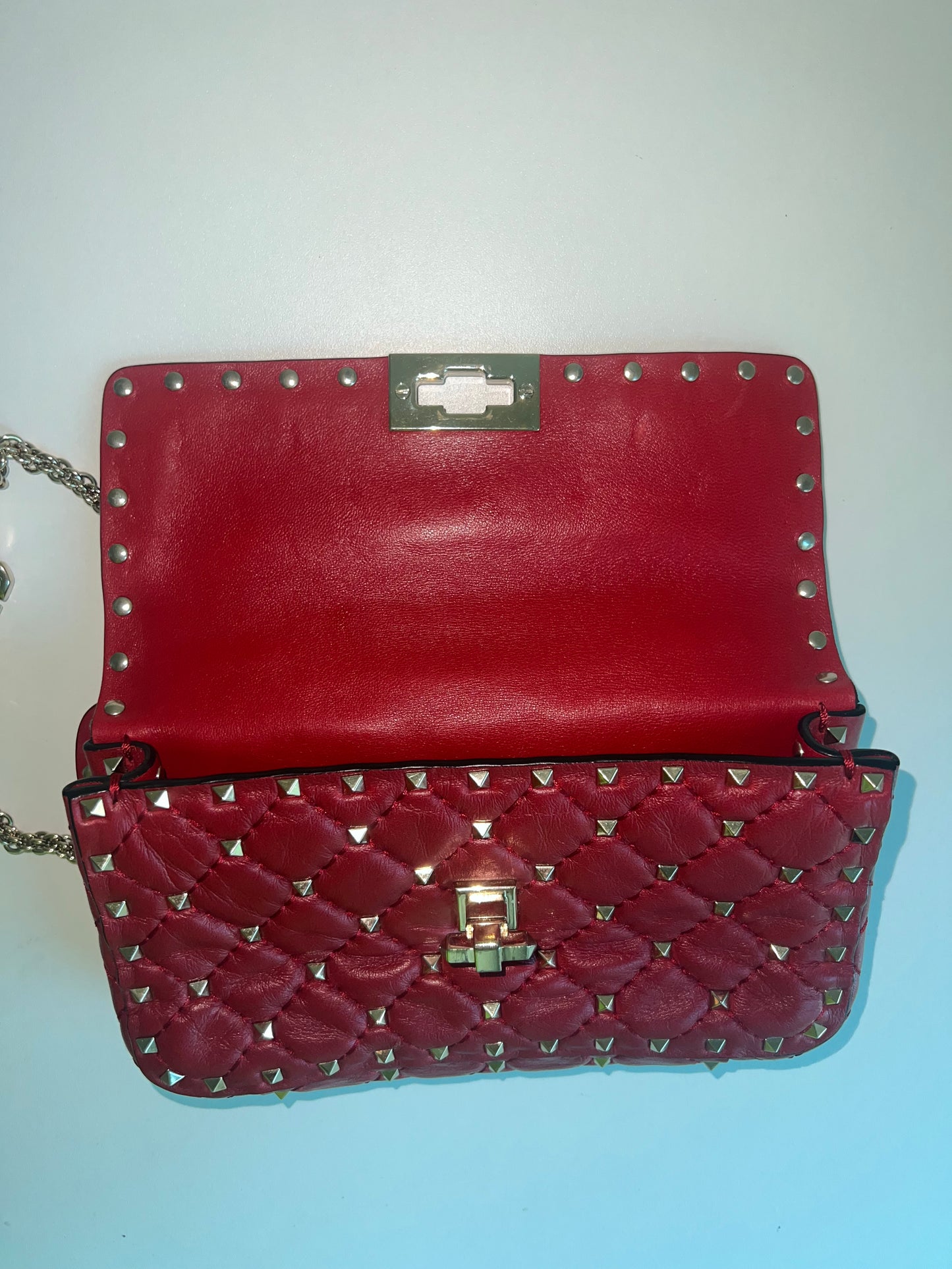 VALENTINO rockstud spike leather handbag in burgundy