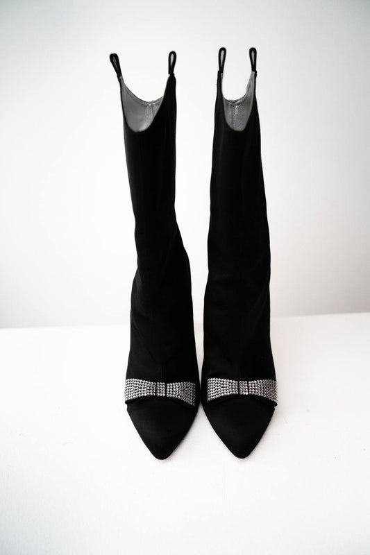 ALESSANDRA RICH                        satin boots with crystal bow