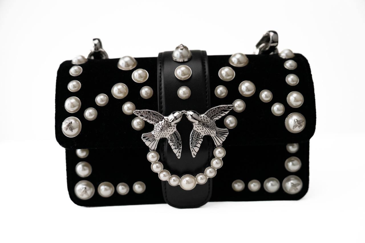 PINKO.                                      Women's Mini Love Velvet Pearls Bag