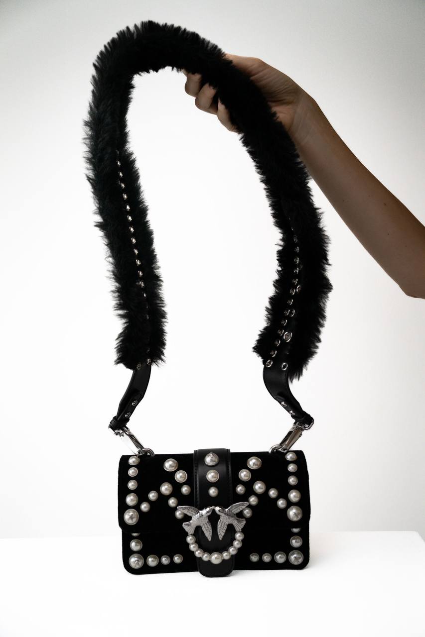 PINKO.                                      Women's Mini Love Velvet Pearls Bag