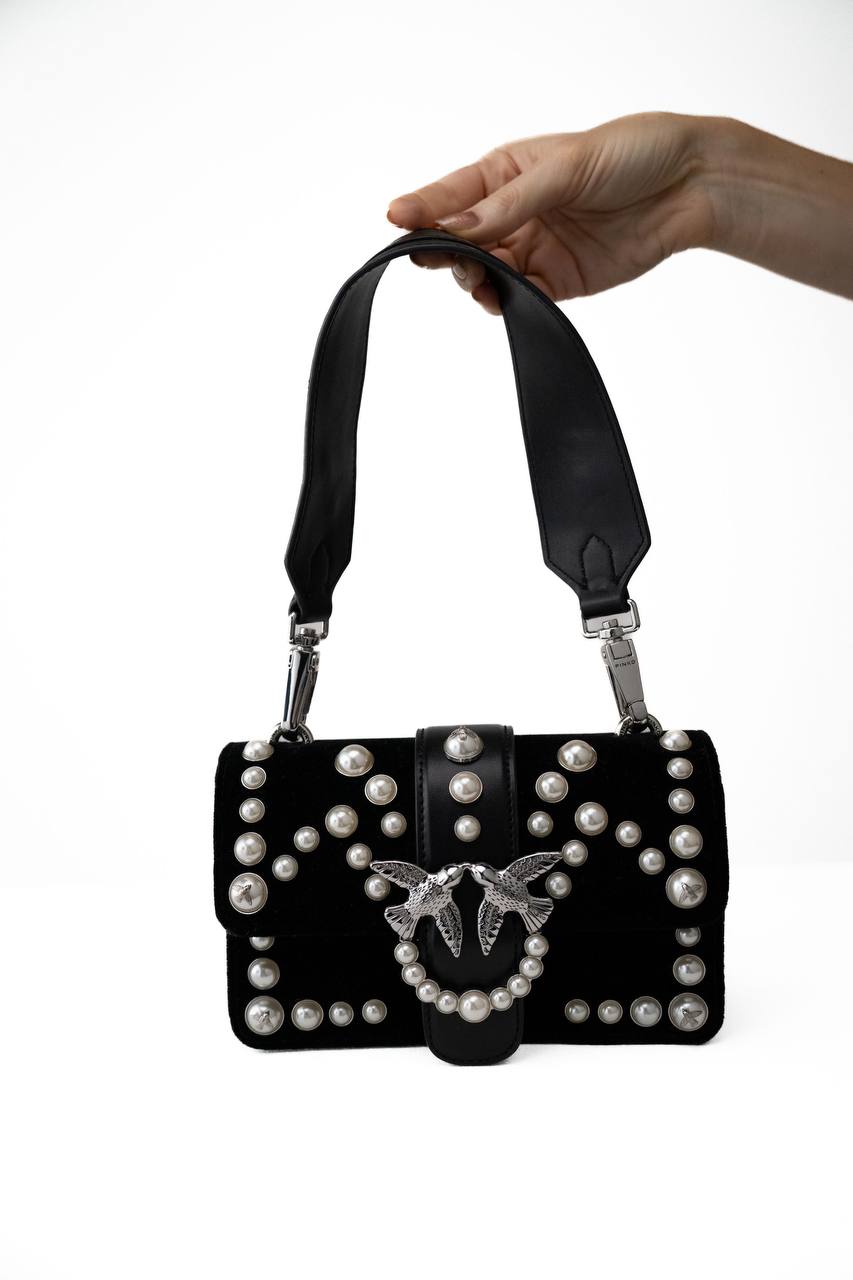 PINKO.                                      Women's Mini Love Velvet Pearls Bag