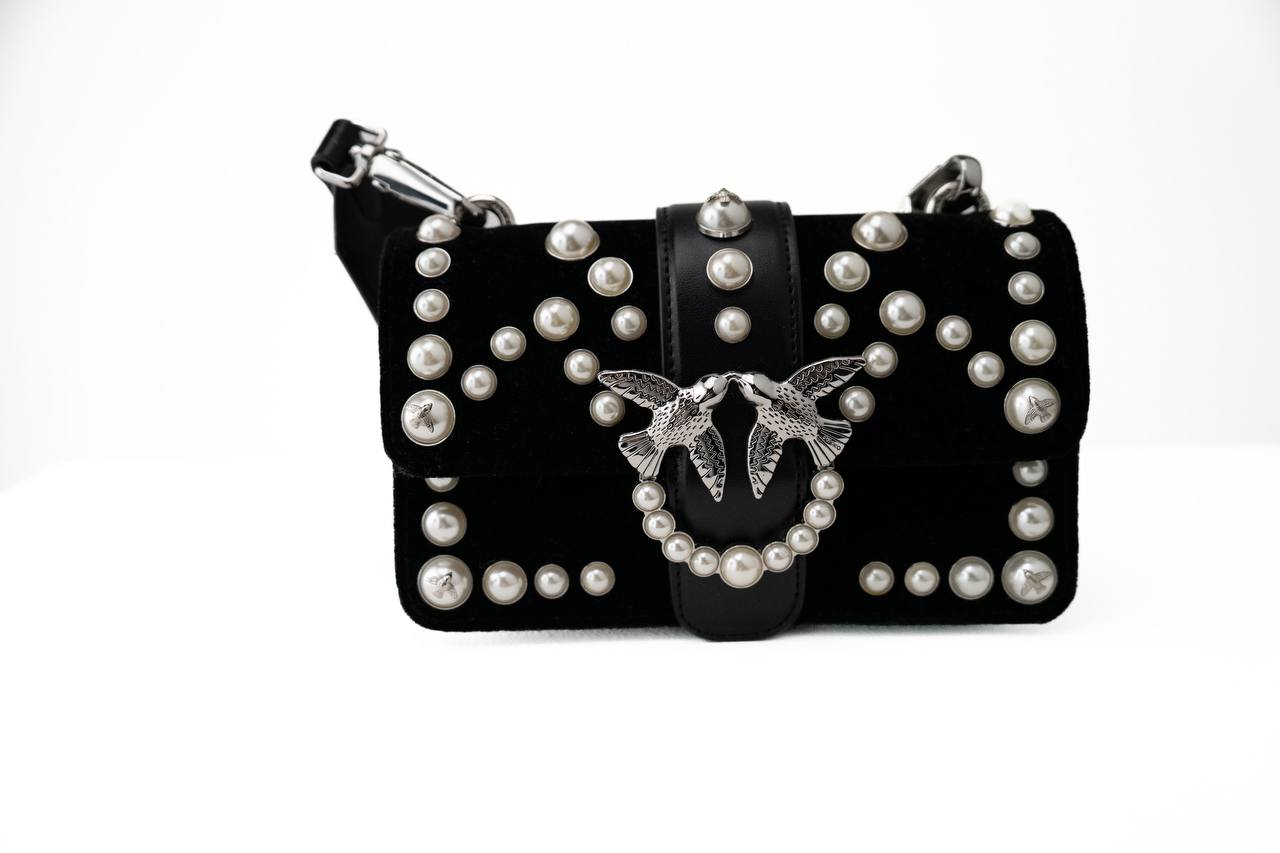 PINKO.                                      Women's Mini Love Velvet Pearls Bag